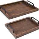 LIBWYS Rustic Wooden Serving Trays with Handle-Set of 2-Decorative Nesting Food Board Platters for Breakfast, Coffee Table/Butler (Large 15.8x11.8x1.2 inches, Small 13.4x9.4 x1.2 inches)