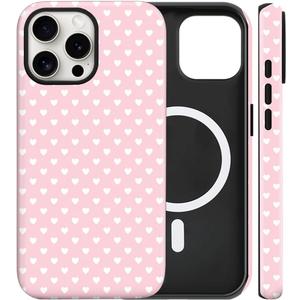 Magnetic for iPhone 15 Plus Case Cute Love Heart Polka Dot Phone Case, Shockproof Slim TPU and Hard PC Protective Phone Cover Compatible with MagSafe Designed for Women Girls Love, Pink