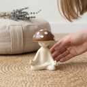 2 x Meditation Mushroom Resin Statue  Cute Yoga Mushroom Figurines for Desk Home Office Garden Decor, Tabletop Plant Ornament for Living Room Patio Backyard