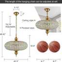 20.5" Antique Brass Crystal Chandelier, Large Farmhouse Dining Room Light Fixture, 5-Light Vintage Crystal Hanging Chandelier for High Ceiling Living Room Kitchen Island, 21"W x 19"H
