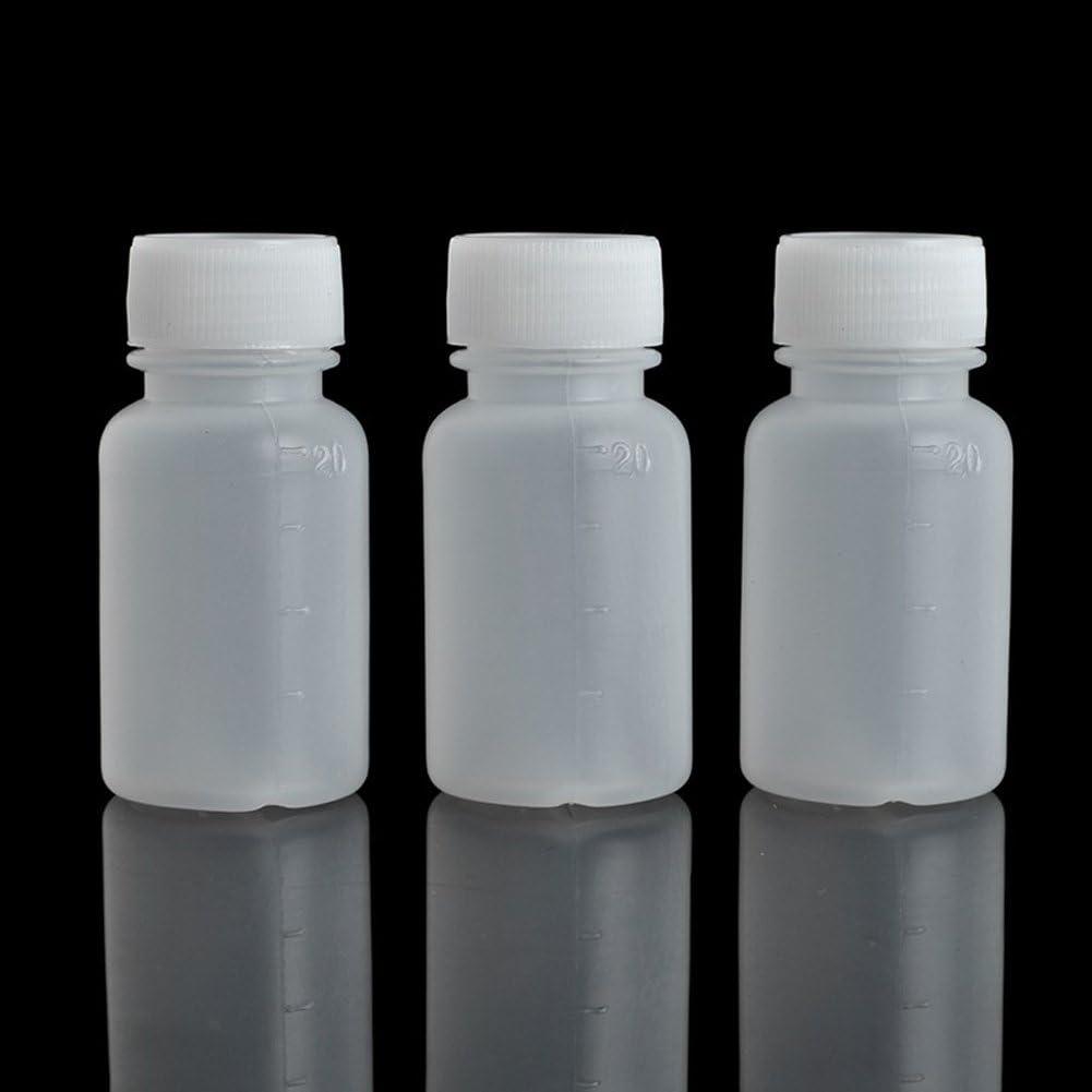 100Pcs 20ml PE Plastic Empty Small Mouth Graduated Lab Chemical Container Reagent Bottle Sample Sealing Liquid Medicine Bottles