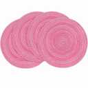 Floroom 15 Inch Round Braided Placemats Set of 4, Washable Heat Resistant Cotton Polyester Circle Place Mats for Kitchen Dining Table - Berry Pink