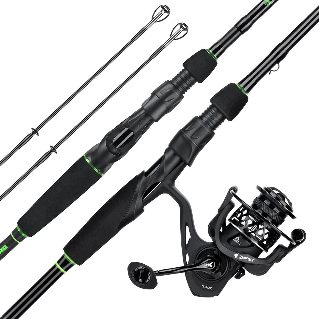 KastKing Zephyr Dual-Tip Baitcaster & Spinning Fishing Rod and Reel Combo, Spin: 6'6"- ML& M- Dual-tip Rod - 2000 Reel