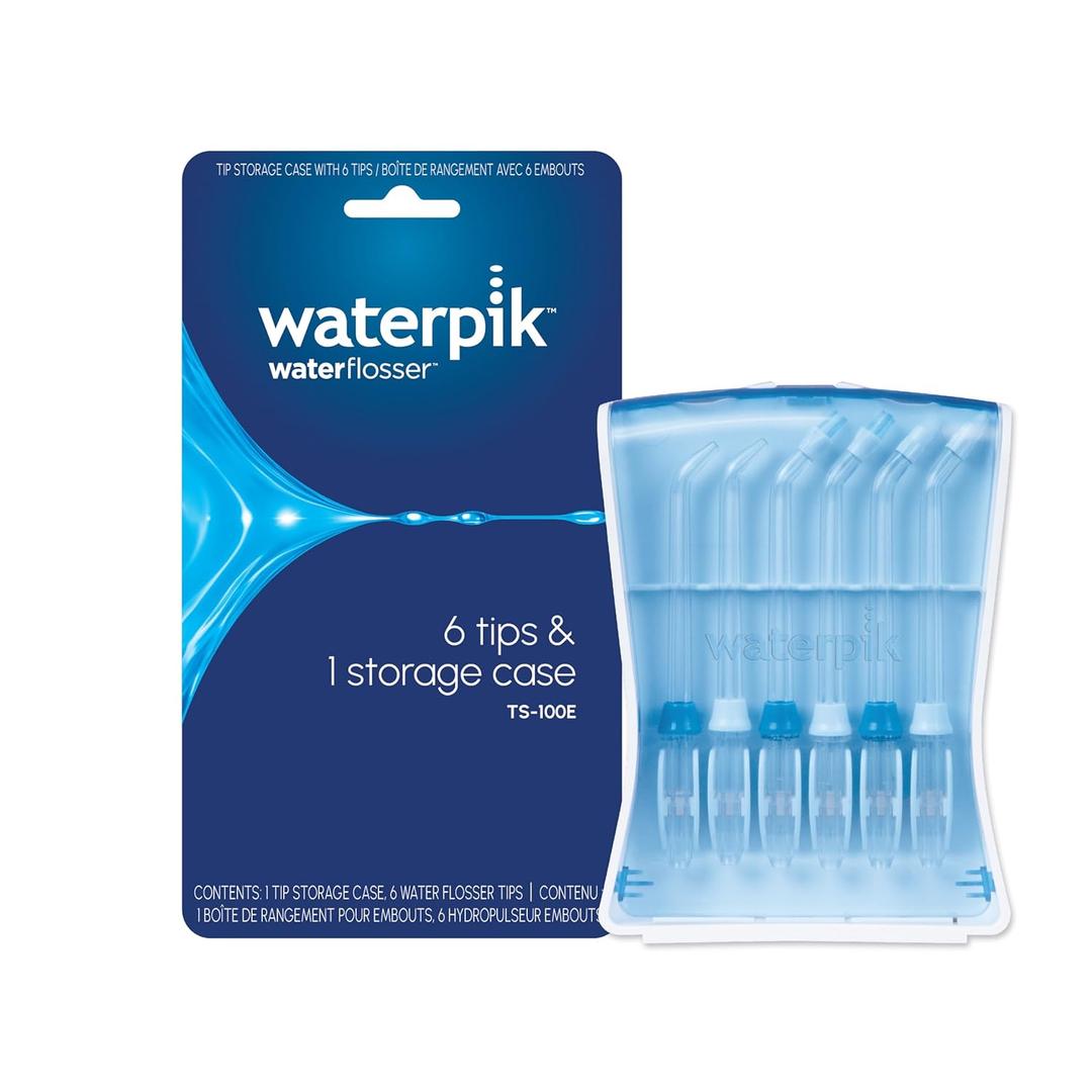 Waterpik Water Flosser 6 Count Replacement Tips With Case, Convenient, Hygienic and Sturdy for Easy Storage and Travel, Includes Precision, Orthodontic, Plaque Seeker Refill Heads Nozzles