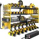 Power Tool Organizer Wall Mount with Charging Station,4 Layer Heavy Duty Metal Storage Rack with 8 Cordless Drill Holder,Battery Utility Rack Gift for Garage workshops Room(Yellow)