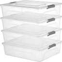 novelinks Clear Stackable Storage Bins with lid Storage Boxes Durable Plastic Organizer Containers for Home Office, Kitchen, Craft Supplies (10 Quart 4 Pack)