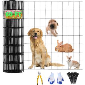 Black Hardware Cloth 2 in x 3 in 24" x 60', 16 Gauge Chicken Wire Fence, Welded Wire Fencing Mesh Roll with Cutting Plier & Gloves for Garden, Coop & Pet Enclosures