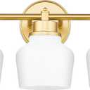 Emak Gold Vanity Light with Milk Glass Shade, Modern Bathroom Light Fixtures Over Mirror, 3-Light Bathroom Vanity Lights for Mirror, Bath, VL122-GD-ML-3