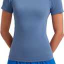 CRZ YOGA Seamless Workout Tops for Women Hip Length - Athletic Running Gym Yoga Short Sleeve Shirts Breathable Crewneck Tees, Size S