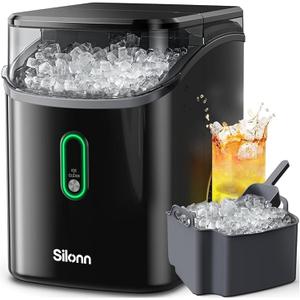 Silonn Nugget Ice Maker Countertop, Pebble Ice Makers with Crushed Soft Chewable Ice, 33lbs Per Day with Scoop, Pellet Portable Ice Machines with Auto-Cleaning for Home, Kitchen, Office, Black