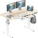 SHW 55 x 28 Electric Height Adjustable Standing Desk w/Drawer, Maple
w/ Memory Presets and Cable Management | Drawer with adjustable compartments | Hanging Hooks