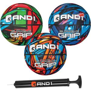 AND1 Mini Basketball 3 Pack Set for Kids (Deflated w/Pump Included): - Size 3 7-Inch Premium Youth Size Basketballs, Easy to Grip