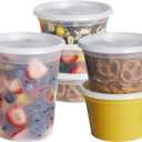 GUSTO To Go Food Containers with Lids [8 oz, 16 oz, 32 oz - 48 Count] - Deli Plastic Food Storage Containers with Lids for Meal Prep, Leftovers, and Freezer Storage - Formerly Comfy Package