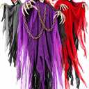 71" Halloween Hanging Skeleton Ghosts with Moving Grabbing Arm, Scary Sound & Glowing Red Eyes, 3 Pack Halloween Decorations Outdoor Flying Grim Reaper Set for Yard Porch Haunted House Props Décor