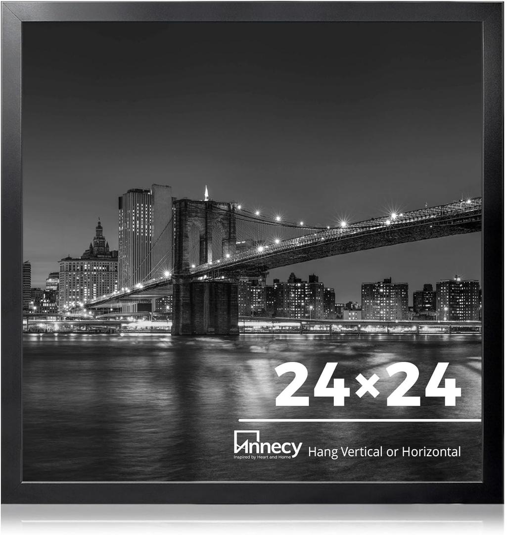 Annecy 24x24 Picture Frame Black1 Pack, 24 x 24 Picture Frame for Wall Decoration, Classic Black Minimalist Style Suitable for Decorating Houses, Offices, Hotels