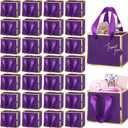 Yeaqee 50 Pcs Mini Metallic Foil Gift Bags with Handles 4x4.75x2.25'' Tiny Thank You Favor Bag Bulk with Tag for Back to School Wedding Baby Shower Birthday Summer Party(Purple, Gold)