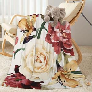 Rose Watercolor Flowers Baby Blanket Ultra Soft Throw Blanket All Season Warm Light Weight Cozy Plush Blankets for Home Bedroom Sofa Chair Travel, 40"X30"