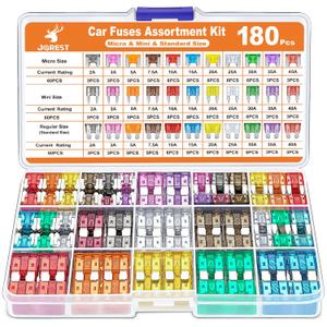 JOREST 180Pcs Fuse Kit,60 Mini Car Fuses Assortment + 60 Standard Blade Automotive Fuses + 60 Micro Fuses Auto + 1 Puller 11 Specifications: 2Amp 3A 5A 7.5A 10A 15A 20A 25A 30A 35A 40A