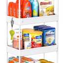 SPACEKEEPER Storage Cart, 4-Tier Mobile Shelving Unit, Bathroom Rolling Cart Utility Storage Organizer Shelf for Kitchen Living Room Bathroom Laundry Room & Dressers, White