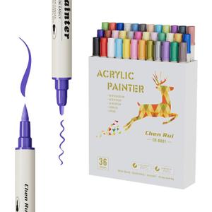36 Colors Acrylic Paint Pens With Gold and Siliver Mettallic Color, Dual Tip Brush and Fine, Acrylic Markers for Rock Painting, Wood, Canvas, Fabric, Paper, DIY Crafts Making Art Supply