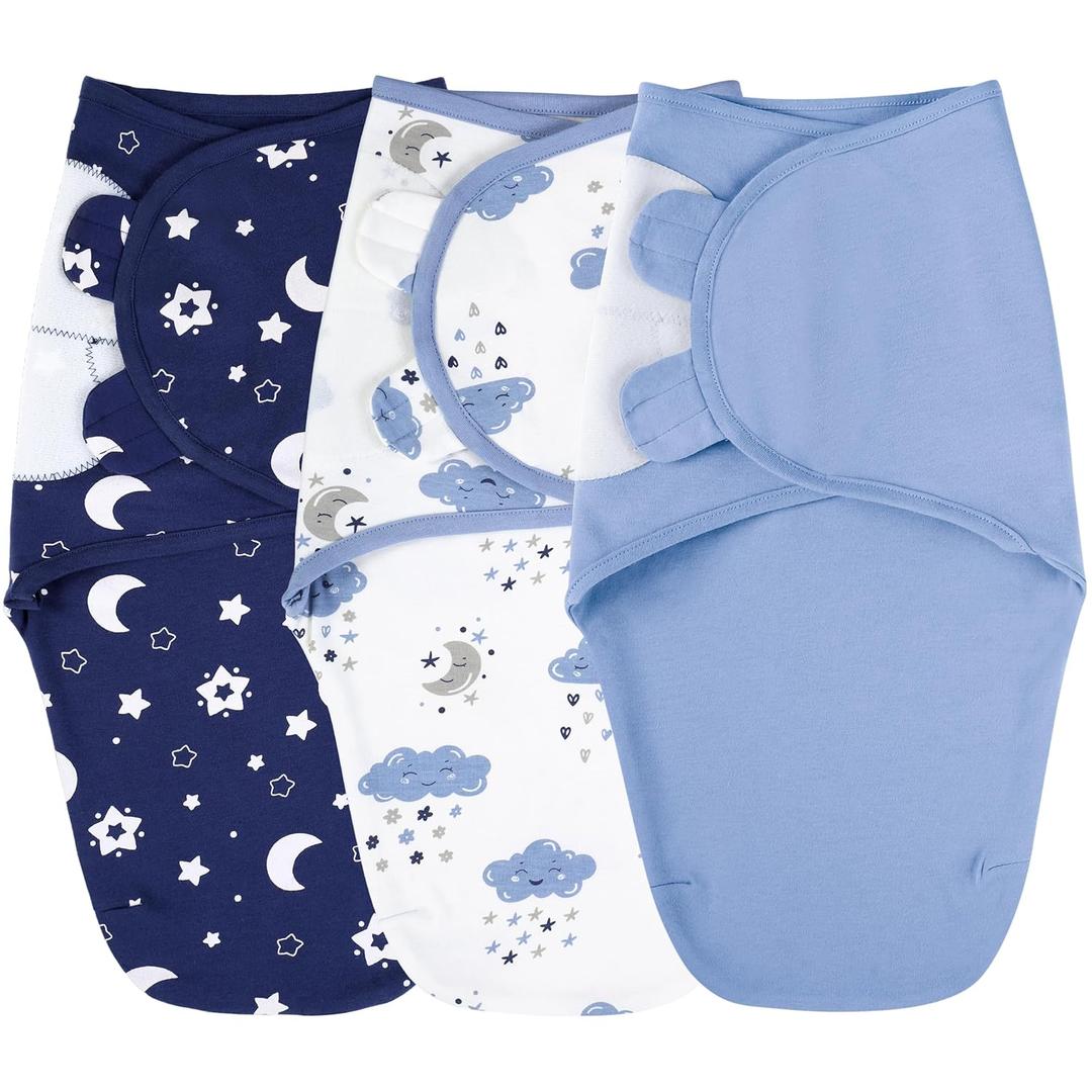 Yoofoss Baby Swaddles for Newborns 100% Cotton, Adjustable Swaddle 0-3 Months 3 Pack Newborn Swaddle Sack, Breathable Soft(Small) (Dark Blue & White)