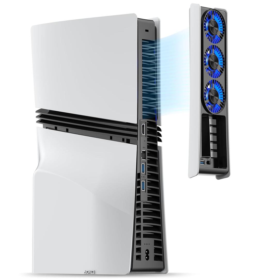 JUSPRO Cooling Fan for PS5 Pro, Quiet Enhanced Cooler Fan with Adjustable Speed, Auto Power On/Off, Cooling Accessories with USB 3.0 Port and LED Light for PlayStation 5 Pro