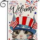Pack Of 2 ZAEW Welcome Patriotic Cat America Fireworks 4th of July Memorial Day Independence Day Garden Flag Yard Flag 12x18 Inch Double Sided Small Mini Yard Outdoor Outside Holiday Decoration