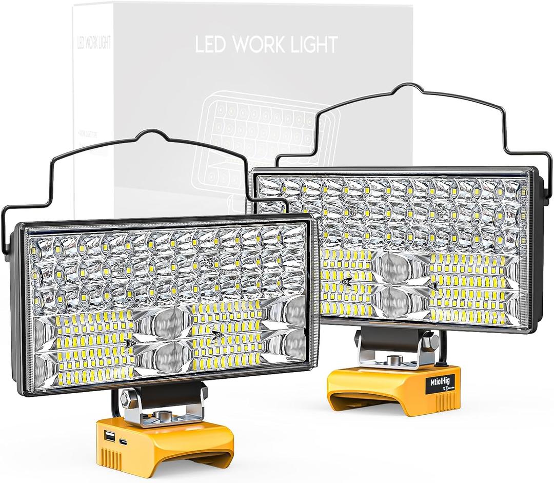 2Pcs Cordless LED Work Light Compatible with Dewalt 20V Battery, 145W 14500Lumens Flood Light Gifts for Men with USB&Type-C Charging for Workshop, Garage, Camping, Jobsite