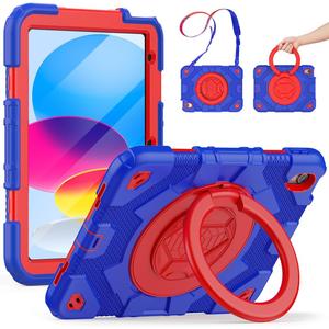 SCSVPN Case for iPad (A16) 11th Generation 11 inch 2025 / 10th Generation 10.9'' 2022, Shockproof Rugged Kids Cover with Pencil Holder, 360 Rotate Stand & Foldable Handle, Shoulder Strap, Blue/Red (NO Screen Protector)