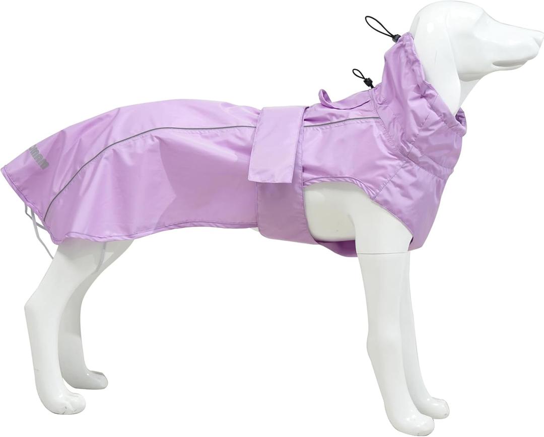 Adjustable Waterproof Dog Raincoat for Dogs,Lightweight Pet Rain Jacket Puppy Clothes with Reflective Strip for Small Medium Large Dogs (Light Purple, XX-Large)