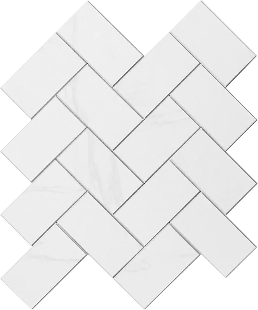 Avant Decor 8 Tiles | Stone Composite Herringbone | Peel and Stick Kitchen Backsplash Stick On Wall Easy DIY Installation 11.25" x 11.53" (Calacatta)
