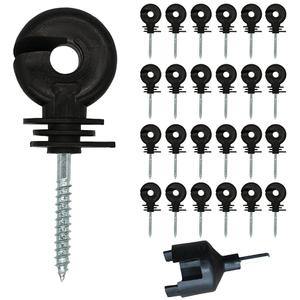 25 Pcs Upgrade Black Electric Fence Insulator Fence Ring Post Self-Tapping Insulator Labor-Saving Wood Post Insulator and 1 Pc Insulator Socket Tool Fit for Electric Drill (Black)