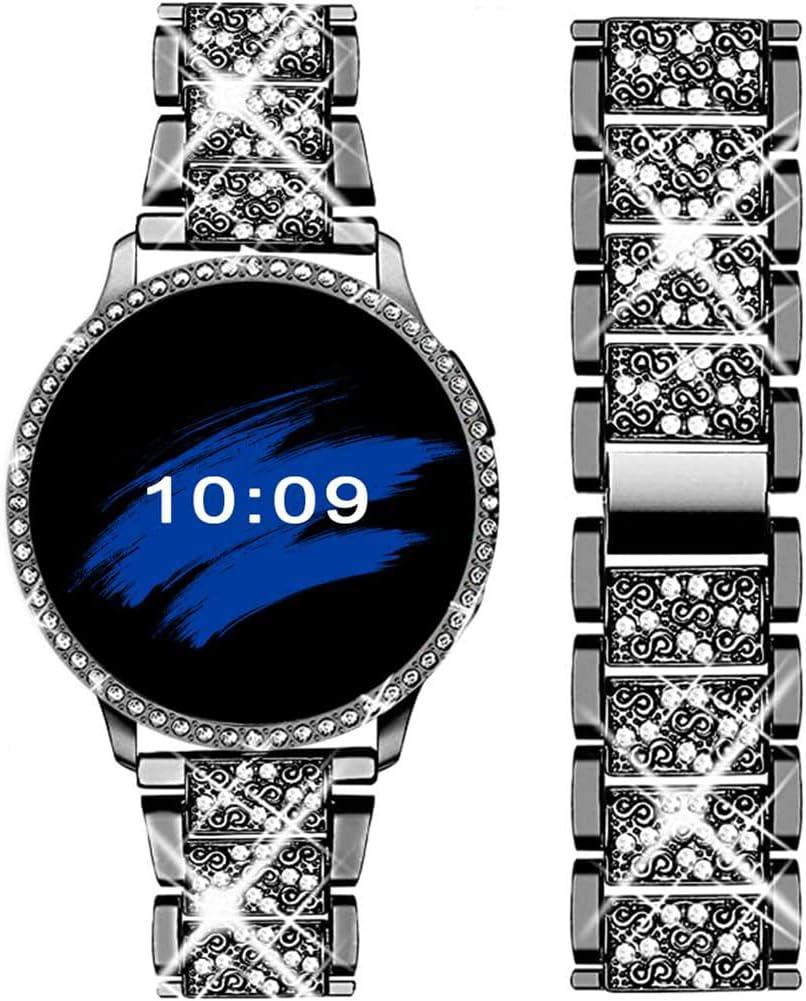 Mosonio Compatible with Samsung Galaxy Watch FE 2024 40mm/Galaxy Watch 5 Band 40mm 44mm/ Galaxy Watch 4 Band 40mm 44mm with Protective Cover Case, 20mm Bling Metal Galaxy Watch Band for Women (Silver, Black, Rose Pink, Rose Gold, Colorful, Starlight)