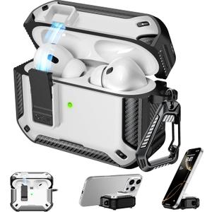 RFUNGUANGO Compatible AirPods Pro 2nd Generation Case with Phone Holder and Compatible Back Magnetic Suction Function, Suitable for AirPods Pro 2 Case, White