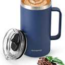 Insulated Coffee Mug 24 oz, Double Wall Stainless Steel Coffee Mug with Lids, Leak-Proof & Detachable Slider Lid for Thorough Clean, Keeps Coffee Cold for 9 Hrs, Suitable for Camp Home Office (Navy Blue)