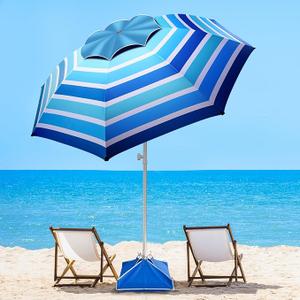 Fisqueen 8FT Large Beach Umbrella with Wind Resistance Sand Anchor Sand Bag, Portable Outdoor Umbrella with UPF50+ UV Protection, Tilt Sun Shelter for Beach, Patio, Yard