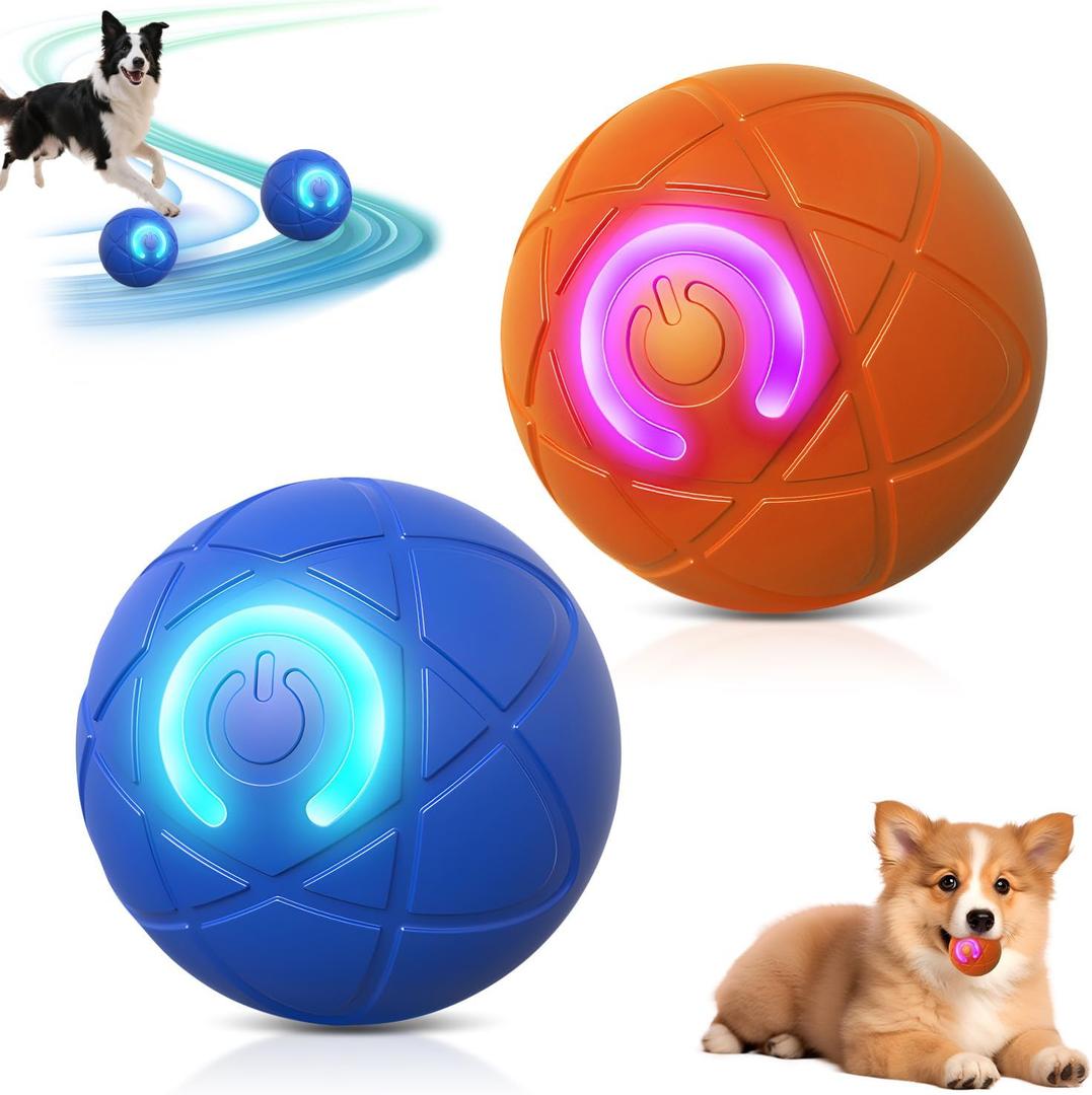 2Pcs Smart Jumping Ball for Dogs, Interactive Dog Toys Balls, Automatic Rolling Shaky Ball Toy, Self Moving Vibrating Smart Jumping Bouncing and Rotating Pets Toy for Indoor Play (Blue+Orange)