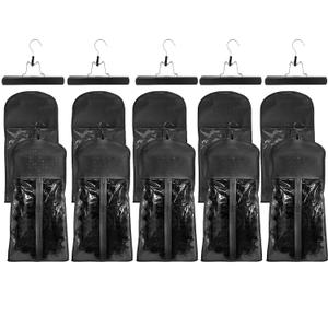 VARIPOWDER 10pcs Hair Extensions Hanger Bags Dust Proof Wig Storage Bag Portable Hair Extension Storage Bag Strong Holder Wigs Carrier Bags with Transparent Zip Up Closure - (Black)