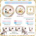 194 Pcs First Communion Baptism Party Decorations Boho Nuestra Primera Comunion Party Supplies Twins Christening Disposable Tableware Set with Plates Napkins Cups Tablecloth Serves 24