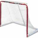 Mylec Steel Junior Hockey Goal for Indoor + Outdoor (52” x 43”), Easy Assembly, Lightweight, Portable, and Net Weave System (Red, 17 Pounds)