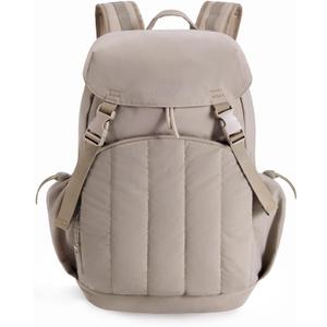 BAGSMART Backpack for Women, Wide Opening Travel Backpack, College Backpack for 15.6 Inch, Water-Resistant Quilted Daypack Lightweight Bookbag, Camel