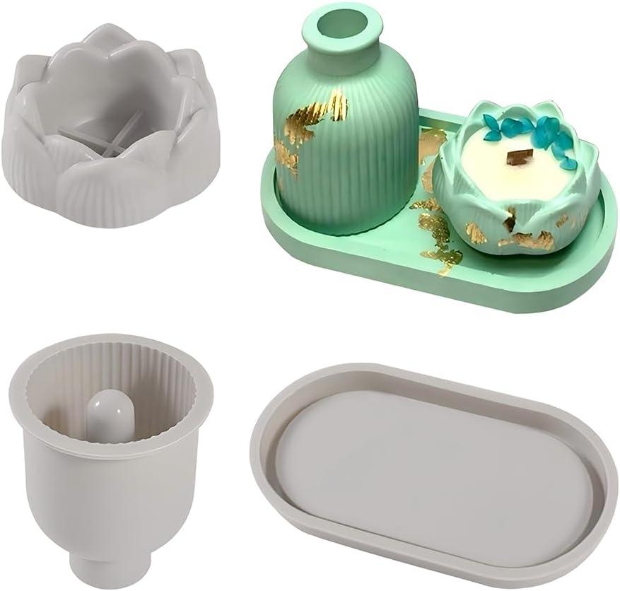 Oval Resin Tray Molds, Vase Lotus Candle Holder Mold Epoxy Resin molds for DIY Trinket Dish Candy Container Candle Holder Jewelry&Plant Pot