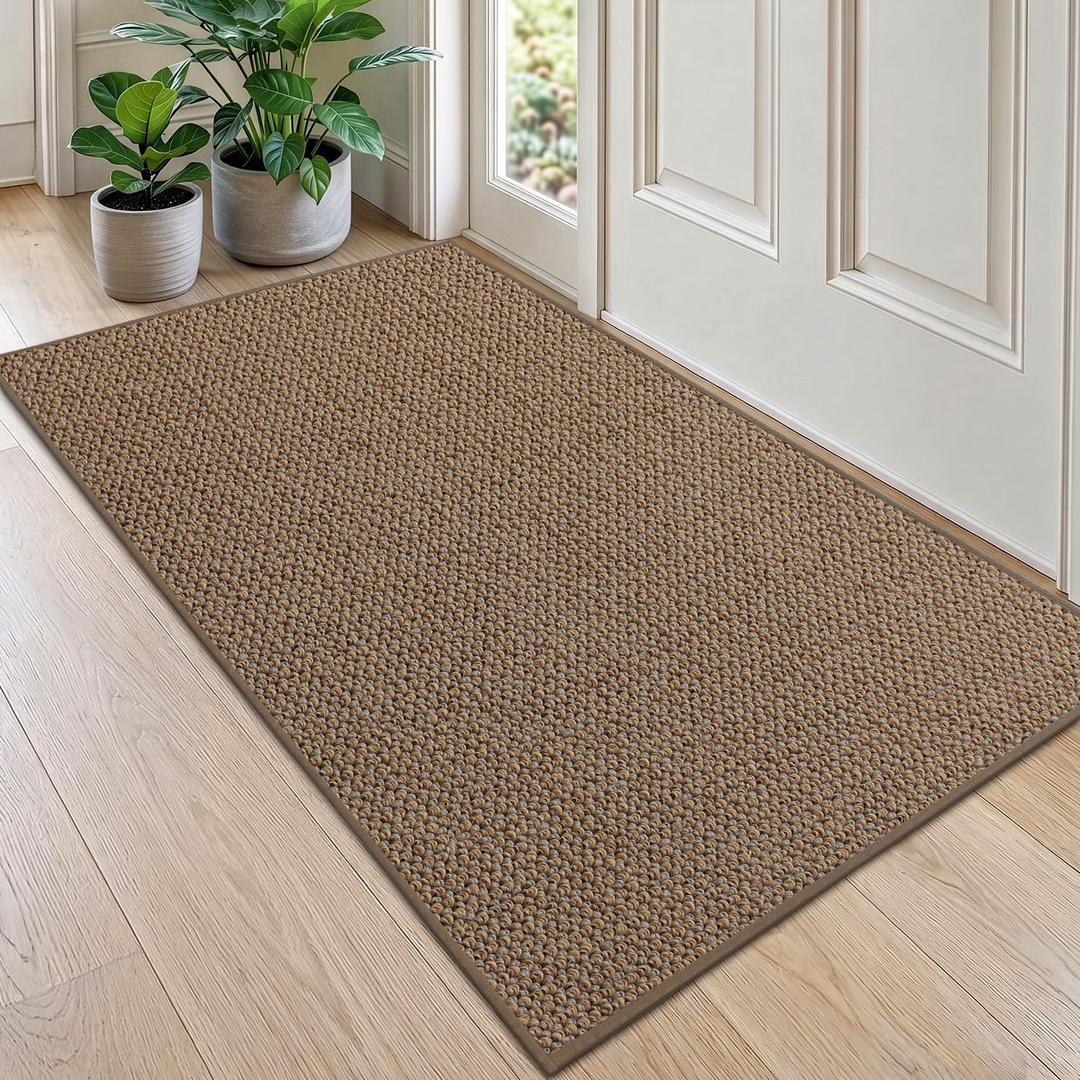 DEXI Indoor Entryway Door Mat, 3x5 Non Slip Front Entrance Doormat, Taupe, 36" X 60"