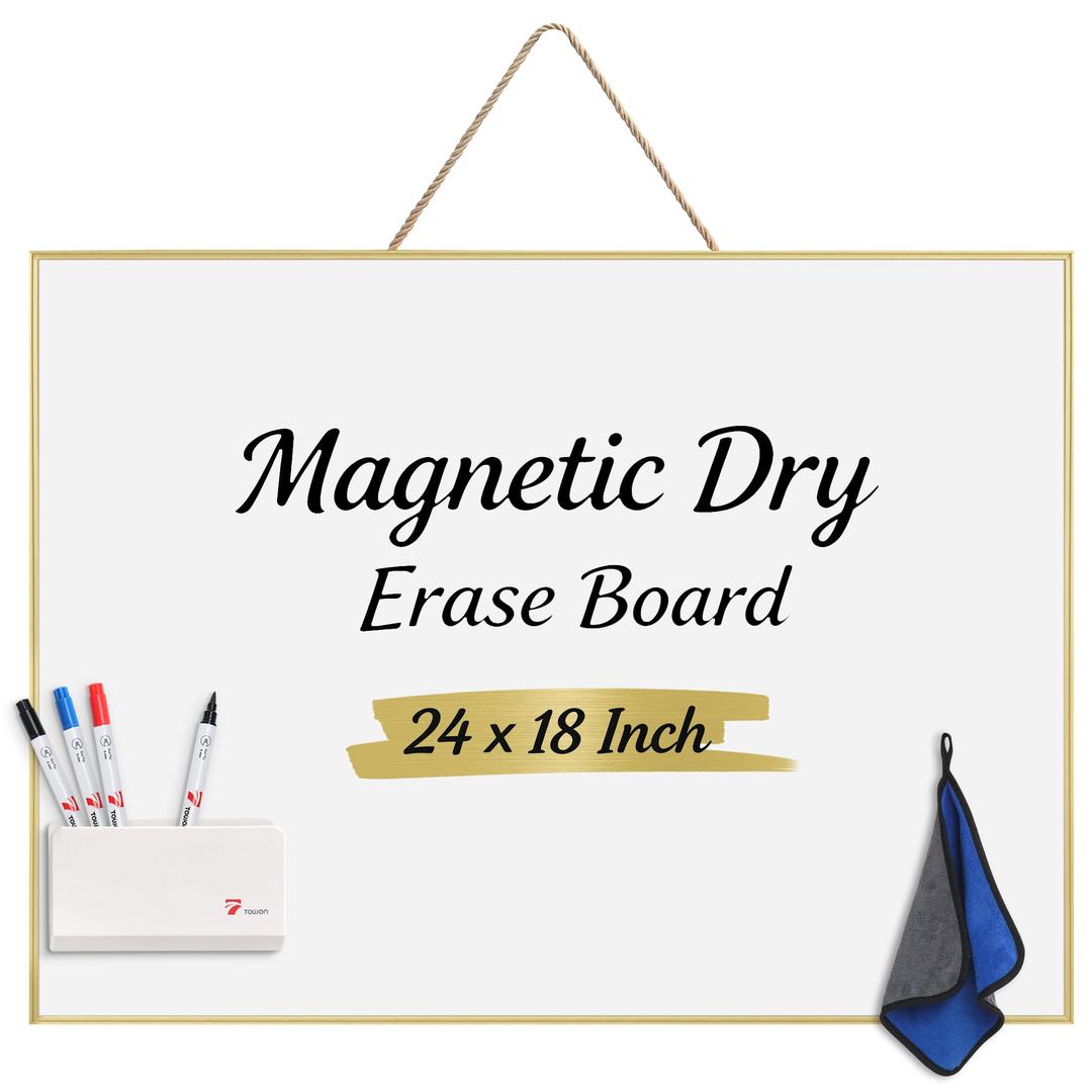 TOWON Magnetic Dry Erase Board 24x18 in, Narrow Aluminum Frame, Gold