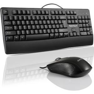 Wired Keyboard and Mouse Combo, 104 Keys Full-Size Ergonomic Computer Keyboard with Palm Rest and Optical Wired Mouse, USB Plug-and-Play, Compatible with Laptop/Windows/Desktop/Laptop/PC,Black.