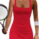 Yanekop Womens Tennis Dress with Built in Shorts Golf Dress Athletic Outfits Yoga Active Workout Dresses (Medium, Red)