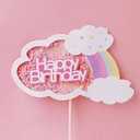 Pink Cake Topper Glitter Rainbow Cupcake Toppers Happy Birthday Party Dessert Table Home Decoration