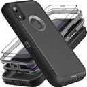 for iPhone XR Case, Military Grade 3 in 1 Heavy Duty Shockproof/Drop Proof/Dust Proof Case with 2Pcs Tempered Glass Screen Protector (Black/Grey)