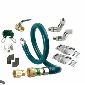 FSE M7536K12 Royal Series Moveable Gas Connection Kit, 3/4" I.D., 36" Long, Stainless Steel Corrugated tubing & Radial wrap with Green Antimicrobial PVC Coating, (1) Quick Disconnect