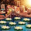 LACGO 12 PCS Waterproof Floating Lotus Light - 6'' Floating Flower Light Battery Operated Water Activated Warm White Pool Flower Lamp Wedding Anniversary Garden Decoration(6 Inch, White)